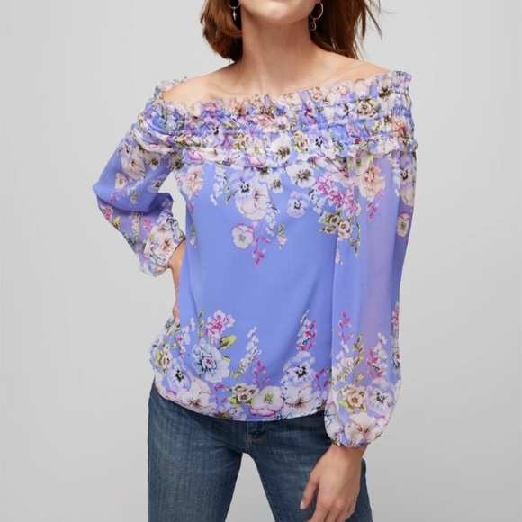 White House Black Market off the shoulder floral Top 47481 - Picture 2 of 14
